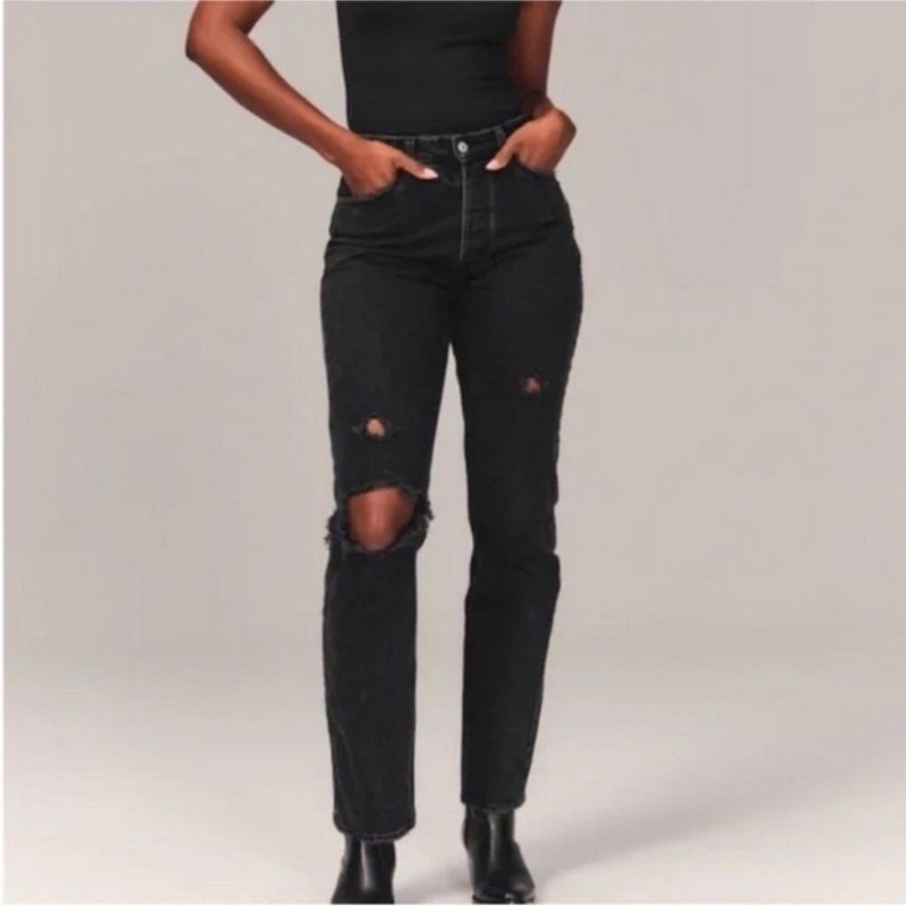 ABERCROMBIE & FITCH black the dad high rise distressed jean